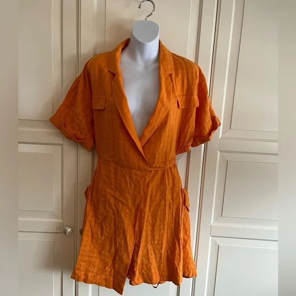 Anthropologie Vibrant Orange Wrap Mini Dress With Cut Out Size Medium. - Picture 6 of 12